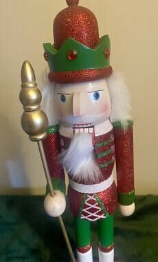Vintage Wooden Nutcracker Sparkling Red & Green Castle Guard 15”